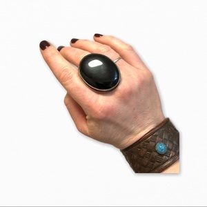 Black onyx and sterling silver ring sz 10